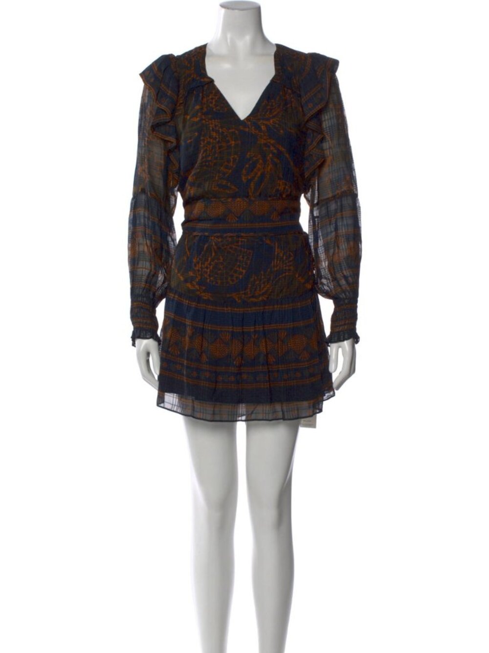 NWT Marie Oliver Navy Blue & Orange Belted Mini Dress Size